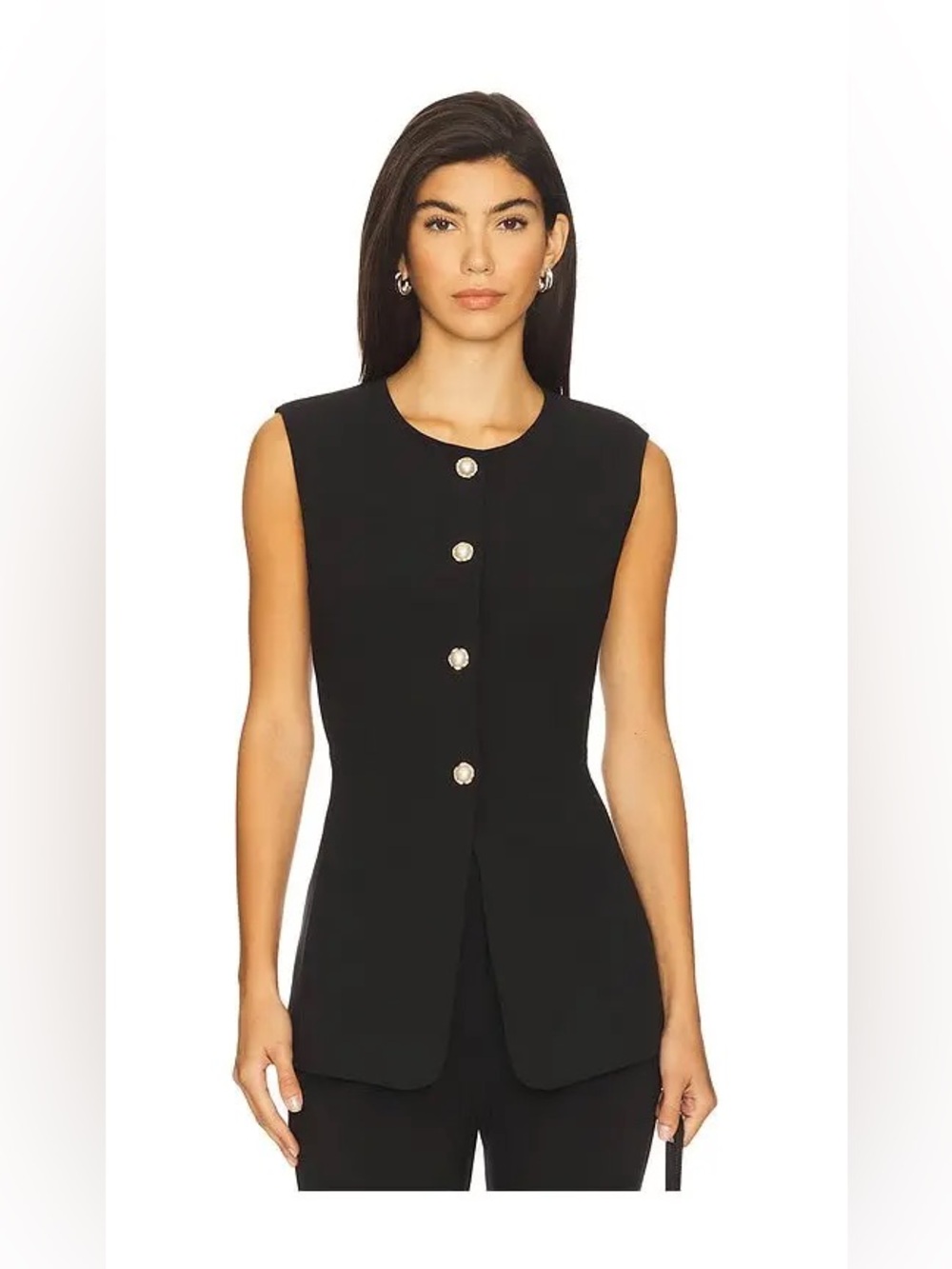 Black Sleeveless Peplum vest with Pearl Buttons